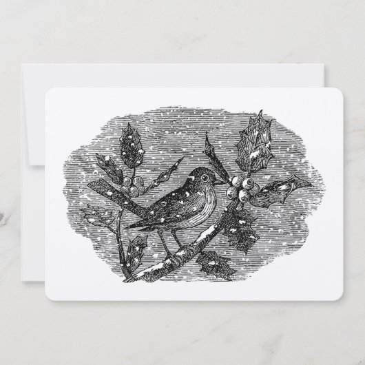 雪ビクトリアンのホリーベリーの枝にエラバードオン シーズンカード (正面)