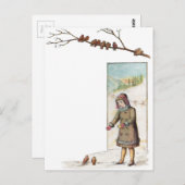 雪ビクトリアンの中食べ物を与えの少女の鳥 ポストカード (正面/裏面)