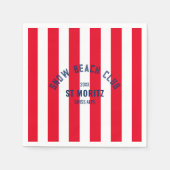 雪ビーチクラブレッドカバナストライプカスタム スタンダードカクテルナプキン (正面)