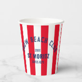 雪ビーチクラブレッドカバナストライプパーティー 紙コップ (裏面)