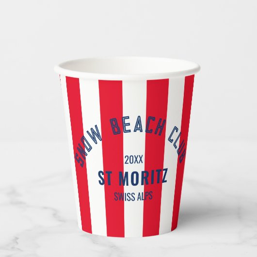雪ビーチクラブレッドカバナストライプパーティー 紙コップ (正面)