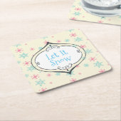 雪ピンクと青の雪片フェスティバル スクエアペーパーコースター (アングル)