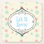 雪ピンクと青の雪片フェスティバル スクエアペーパーコースター (正面)