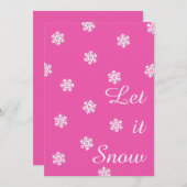 雪ピンクのクリスマスカード白い雪片 シーズンカード (正面/裏面)