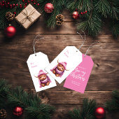 雪ピンク遊クハイランドカウクリスマスギフトラベル ギフトタグ