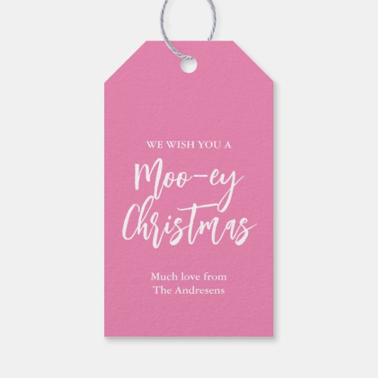 雪ピンク遊クハイランドカウクリスマスギフトラベル ギフトタグ (裏面)