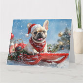 雪フランスののクリスマスを許すそりのブルドッグ カード (正面)