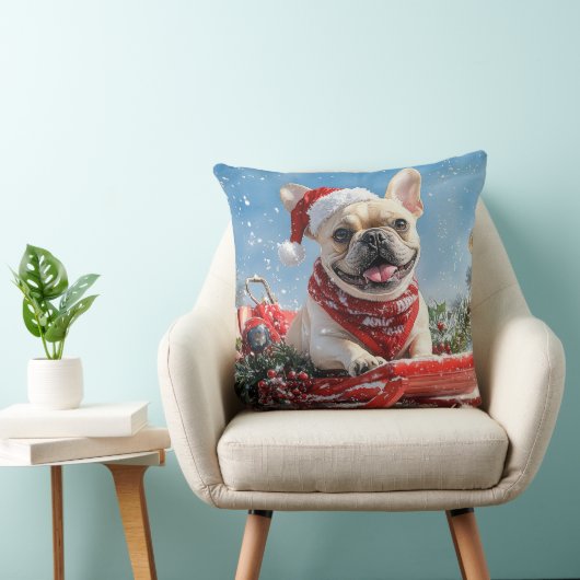 雪フランスののクリスマスを許すそりのブルドッグ クッション (椅子)