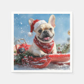 雪フランスののクリスマスを許すそりのブルドッグ スタンダードカクテルナプキン (正面)