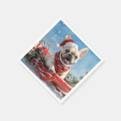 雪フランスののクリスマスを許すそりのブルドッグ スタンダードカクテルナプキン (角)