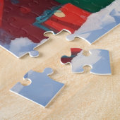 雪フランスのの中で走ブルドッグのクリスマス帽子 ジグソーパズル (側面)