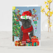 雪フランスのの中のブルドッグとクリスマスプレゼント カード (黄色い花)