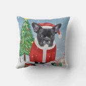 雪フランスのの中のブルドッグとクリスマスプレゼント クッション (裏面)