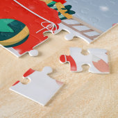 雪フランスのの中のブルドッグとクリスマスプレゼント ジグソーパズル (側面)