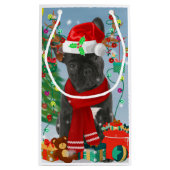 雪フランスのの中のブルドッグとクリスマスプレゼント スモールペーパーバッグ (裏面)