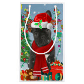 雪フランスのの中のブルドッグとクリスマスプレゼント スモールペーパーバッグ (正面)