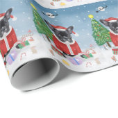 雪フランスのの中のブルドッグとクリスマスプレゼント ラッピングペーパー (ロールコーナー)