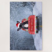 雪フランスのの中のブルドッグはクリスマストラックに座って ジグソーパズル (縦)