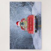 雪フランスのの中のブルドッグはクリスマストラックに座って ジグソーパズル (縦)