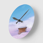 雪フランスの山小屋 ラウンド壁時計 (傾斜)