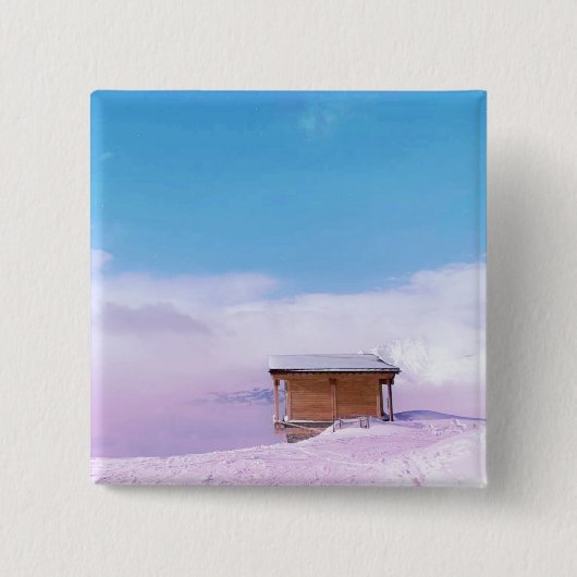 雪フランスの山小屋 缶バッジ (正面)