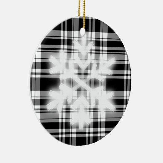 雪フレーク付き白黒の格子模様詳細セラム セラミックオーナメント (右)
