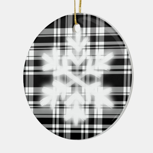 雪フレーク付き白黒の格子模様詳細セラム セラミックオーナメント (左)