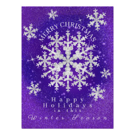 雪フレーク紫ホワイト光沢ポスター ポスター