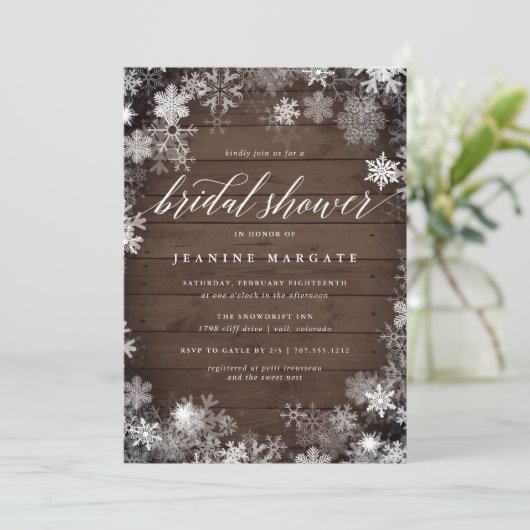 雪フレーム |冬素朴ブライダルシャワー 招待状 (スタンド正面)