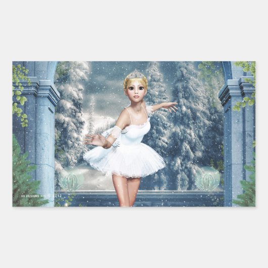 雪プリンセスバレリナクリスマスステッカー 長方形シール (正面)