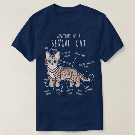 雪ベンガル猫シールLynx解剖学 Tシャツ (デザイン正面)