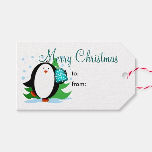 雪ペンギンのメリークリスマス ギフトタグ (正面(横))