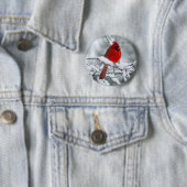 雪ボタンの赤い(鳥)ショウジョウコウカンチョウ 缶バッジ (インサイチュ)