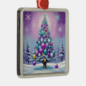 雪ポップ・アートのの紫煙クリスマス メタルオーナメント (右)