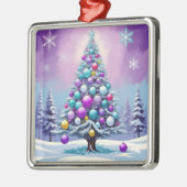 雪ポップ・アートのの紫煙クリスマス メタルオーナメント (左)