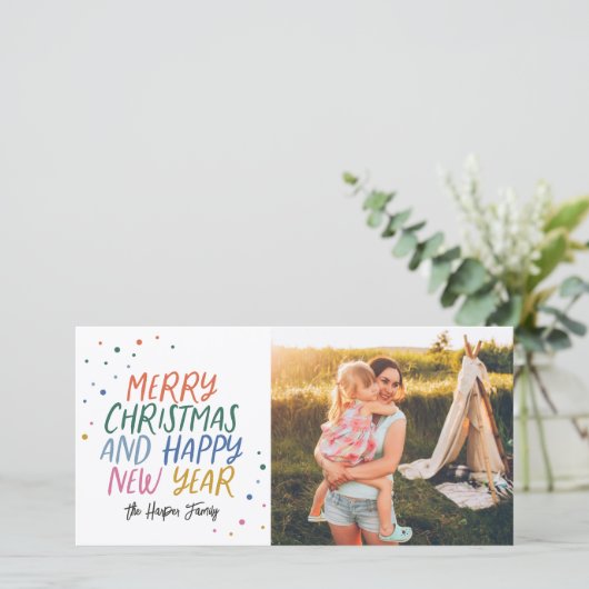 雪メリーカラフルクリスマス写真 シーズンカード (スタンド正面)