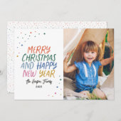 雪メリーカラフルモダンクリスマス写真 シーズンカード (正面/裏面)
