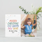 雪メリーカラフルモダンクリスマス写真 シーズンカード (スタンド正面)