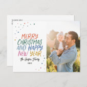 雪メリーカラフルモダンクリスマス写真 シーズンポストカード (正面/裏面)