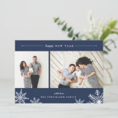 雪メリー片の新年のフォトカード |ネイビー シーズンカード (スタンド正面)