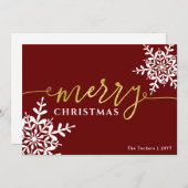 雪メリー片エレガント濃い赤のクリスマス シーズンカード (正面/裏面)