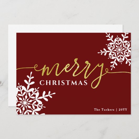 雪メリー片エレガント濃い赤のクリスマス シーズンカード (正面/裏面)