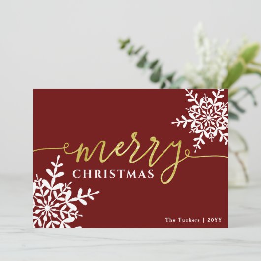 雪メリー片エレガント濃い赤のクリスマス シーズンカード (スタンド正面)