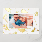 雪モダンの中の金ゴールドのクリスマスボタニカル 箔シーズンカード (正面)