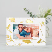 雪モダンの中の金ゴールドのクリスマスボタニカル 箔シーズンカード (立ち正面)