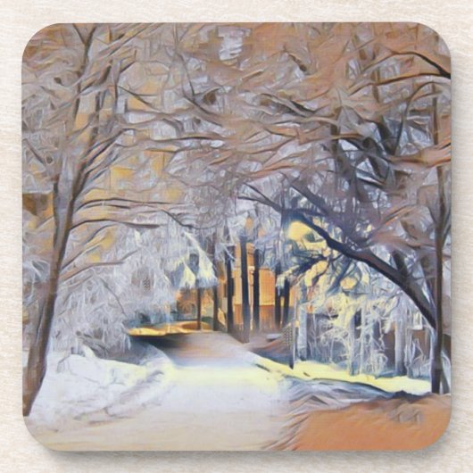 雪モダンの木の色 コースター (正面)