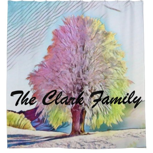 雪モダンの木の色 シャワーカーテン (正面)