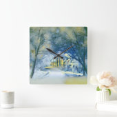 雪モダンの木の色 スクエア壁時計 (ホーム)