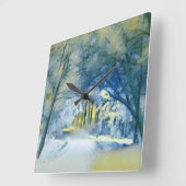 雪モダンの木の色 スクエア壁時計 (傾斜)