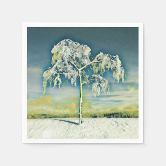 雪モダンの木の色 スタンダードカクテルナプキン (正面)